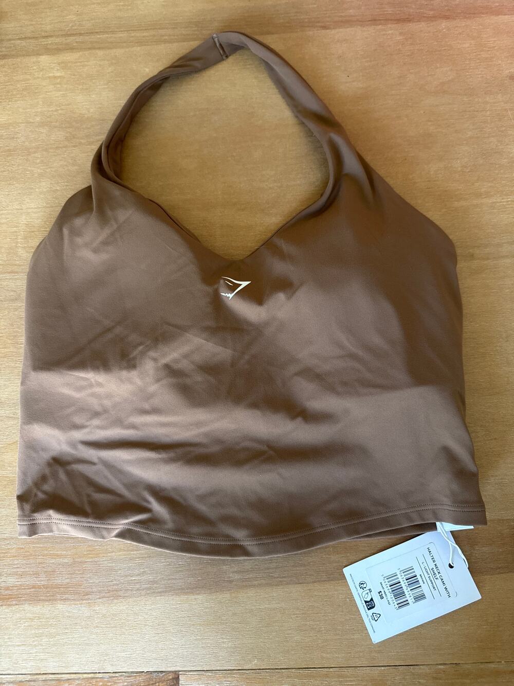 Gymshark Gymshark Halter Neck Cami with Shelf Large Light Support Brown